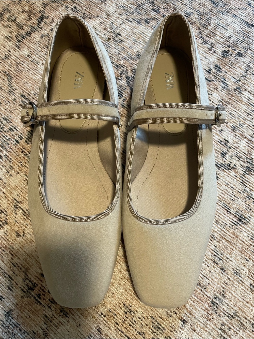 Zara Neutral-Tone Mary Jane Flats with Buckle Strap